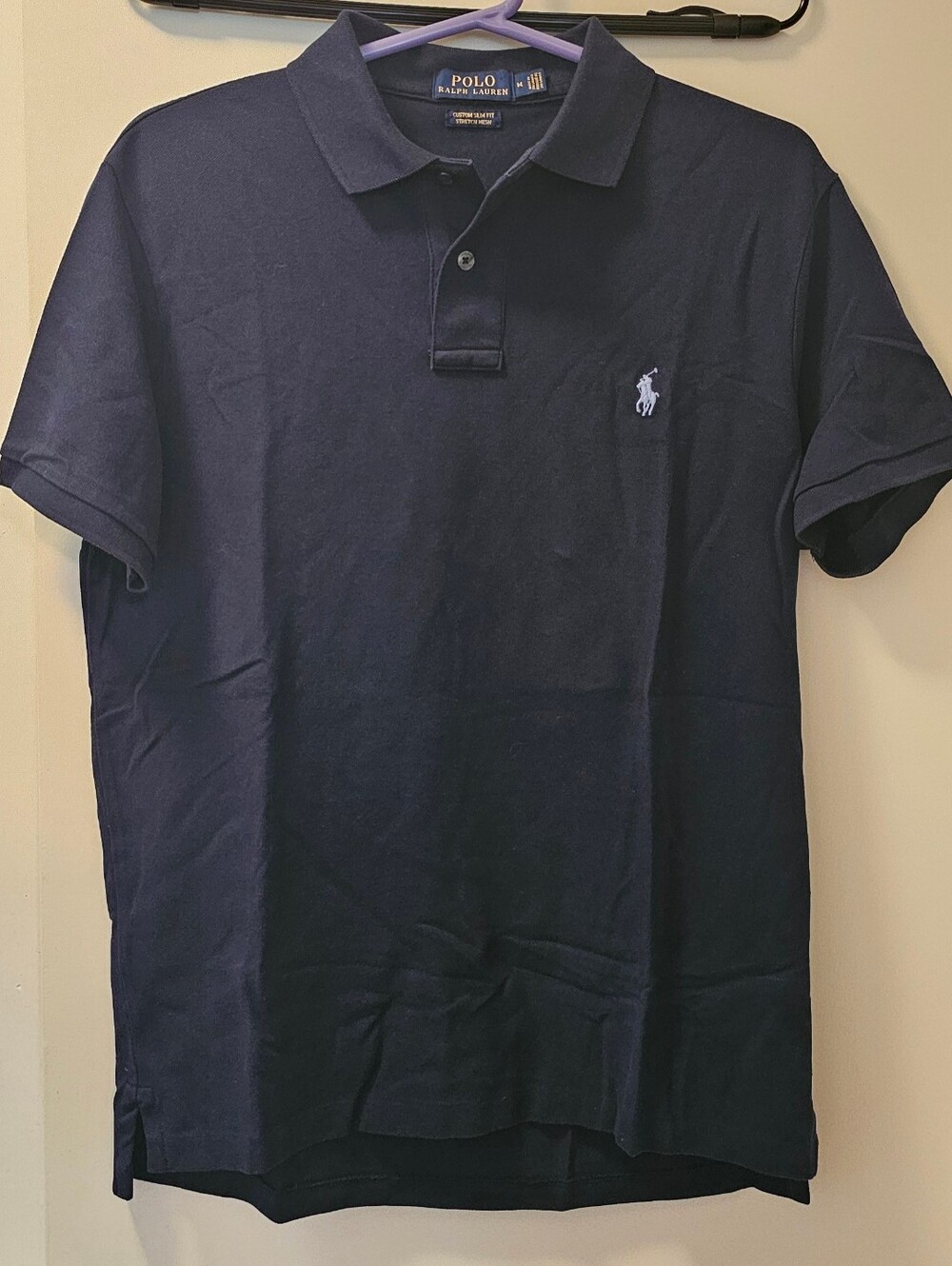 Polo Ralph Lauren Navy Custom Slim Fit Stretch Mesh Button Collar Polo - Medium